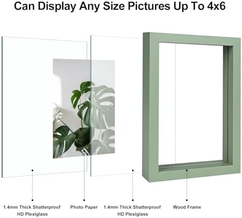 Egofine 4x6 Floating Frames Set of 2, Double Plexiglass Picture Frame, Made of Solid Wood Display Any Size Photo up to 4x6, Wall Mount or Tabletop Standing, Green - Image 3