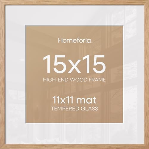 Homeforia 15x15 Natural Oak Picture Frame, High-End Wood, 11x11 Mat, Glass by Homeforia