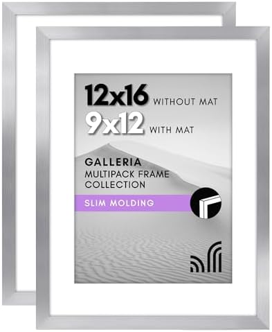 Americanflat 12x16 Picture Frame 2-Pack - Matted to 9x12 - Silver by Americanflat