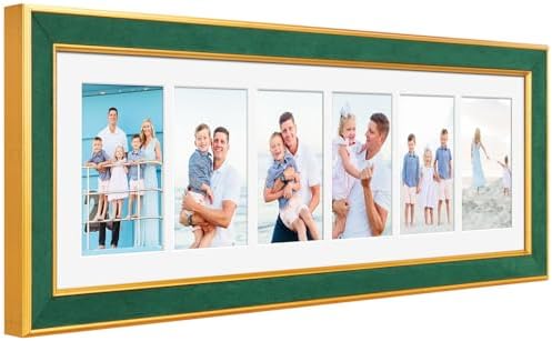 Suede 8x26 Picture Frame Display 6 Opening 4x6 Picture Frames Collage Wall Decor with Mat,Multi Photo Frame for Plexiglass,Wall Decor,1Pack,Green by AnoziebyProductsunder