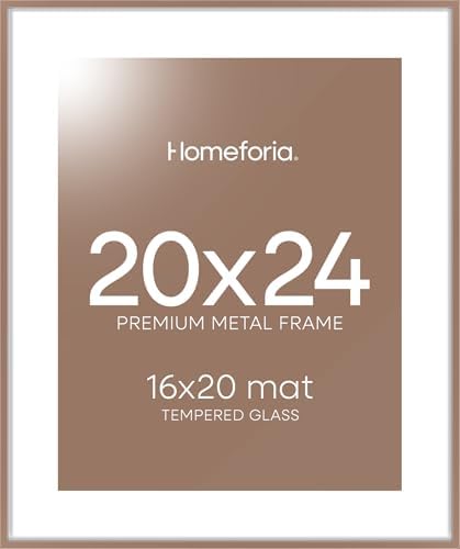 Homeforia 20x24 Mocha Picture Frame, High-End Metal, 16x20 Mat, Glass by Homeforia
