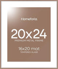 Homeforia 20x24 Mocha Picture Frame, High-End Metal, 16x20 Mat, Glass by Homeforia