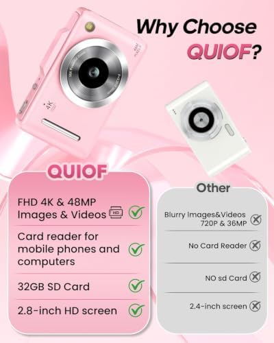 Digital Camera 4K for Kids-48MP Autofocus Vlogging Camera with 32GB Card, 16X Zoom, Anti-Shake, Compact Point and Shoot Camera for Teens Beginners, Birthday Gift Pink - Image 6
