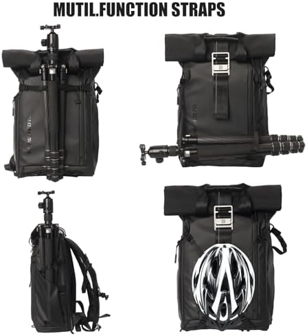 Besnfoto Waterproof Camera Backpack Rolltop Laptop Bag for DSLR Mirrorless - Image 4