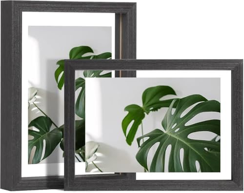 Egofine 5x7 Floating Frames Set of 2, Double Plexiglass Picture Frame, Made of Solid Wood Display Any Size Photo up to 5x7, Wall Mount or Tabletop Standing, Faded Black by Egofine