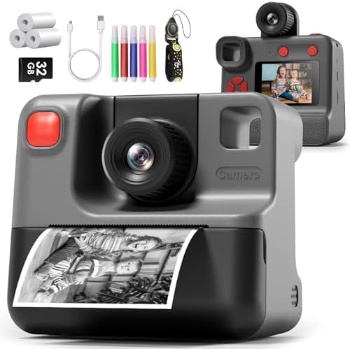 Kids Camera Instant Print, Christmas Birthday Gifts for Girl Boys 3-12 Years Old, FHD Selfie Digital Video Cameras Toddler 3 Rolls Print Paper & 32G Card by GREENKINDERKidsCamera