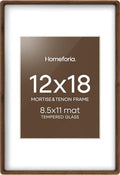 Homeforia 12x18 Mortise&Tenon Walnut Picture Frame, 8.5x11 Mat, Glass by Homeforia