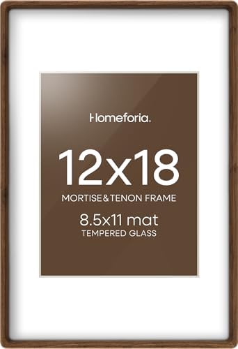 Homeforia 12x18 Mortise&Tenon Walnut Picture Frame, 8.5x11 Mat, Glass by Homeforia