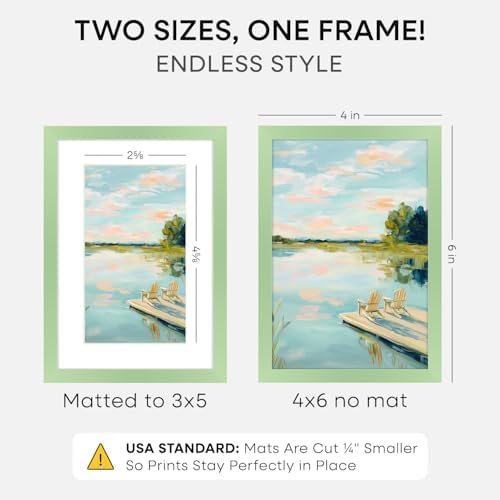Homeforia 4x6 Green Picture Frame, High-End Metal, 3x5 Mat, Glass - Image 2