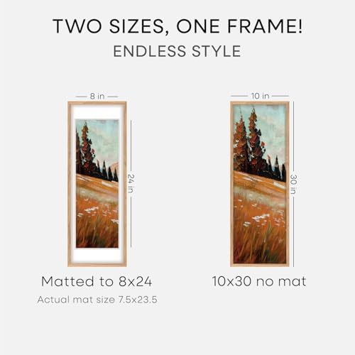 Homeforia 10x30 Natural Oak Picture Frame, High-End Wood, 8x24 Mat, Glass - Image 2