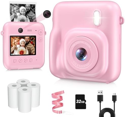Kids Camera Instant Print, Dual-Lens 48MP Digital Camera, Pink by ThePertectGiftforChildren