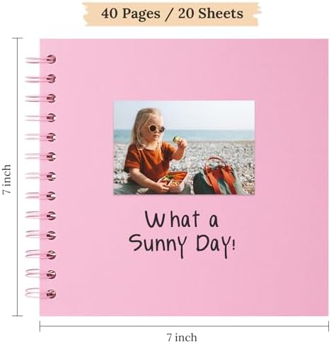 Scrapbook Photo Album 7"x7" 20 Sheets 40 Pages Hardcover Kraft Paper Khaki - Image 2