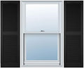 Builders Edge 14.5 in. W x 52 in. H Builders Edge, Standard Cathedral Top Center Mullion, Open Louver Shutters, Includes Matching Installation Spikes (Per Pair), 002 - Black by Builders+Edge