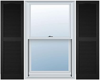 Builders Edge 14.5 in. W x 52 in. H Builders Edge, Standard Cathedral Top Center Mullion, Open Louver Shutters, Includes Matching Installation Spikes (Per Pair), 002 - Black by Builders+Edge