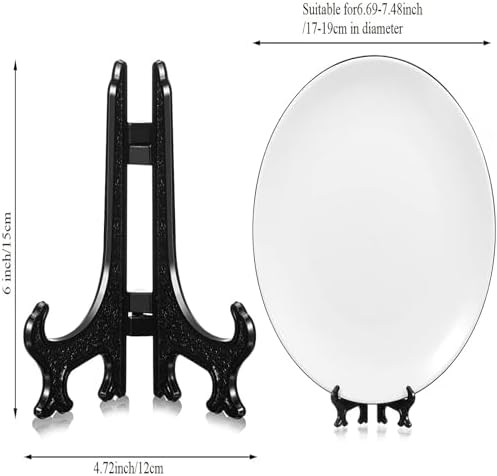 Patelai 48 Pcs Mini Easel Stands 6 Inch Plastic Plate Stand Holder Display Picture Easel for Display Picture Frame Collectibles Desktop Weddings Party Home Decoration (Black) - Image 2