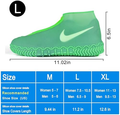 Shiwely Waterproof Shoe Covers, Silicone Reusable Shoe Cover Non-slip Durable Zipper Elastic Rain Cover Protection for Men Women (L (Women 7.5-10.5, Men 6.5-9), Green) - Image 5