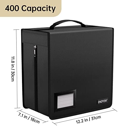 ENGPOW Fireproof CD Case, CD/DVD Storage Box,400 Capacity CD Binder DVD Storage Holder with Zippers, Portable Large Card Media Wallet Organizer Safe for Home Office Travel Car,Black,12.2"x11.8"x7.1" - Image 2