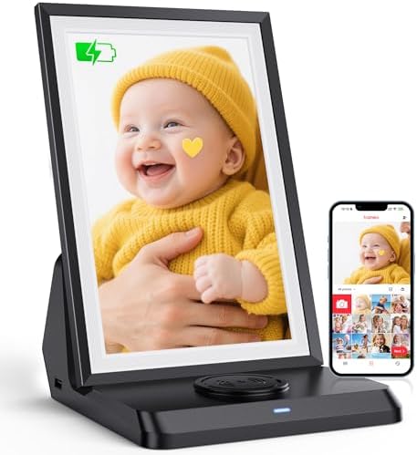 BIGASUO Digital Picture Frame Frameo 10.1", WiFi Photos & Videos Sharing, 3000mAh Battery & Wireless Charging, 1280x800 IPS Touch Screen, 32GB Storage, Support USB/SD Card by BIGASUO