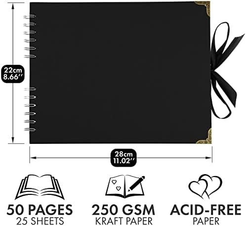 Scrapbook Album, 50 Pages, 11 x 8.5 Inch, Black Photo Album, Scrap Book - Image 2