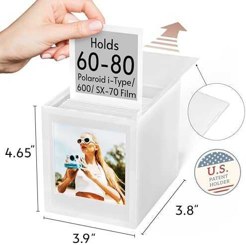 WINKINE Acrylic Polaroid Photo Frame & Film Storage Box for Polaroid i-Type/600/SX-70 Films, Instax Frame 4.2’’x3.5’’ with Sliding Lid, Wedding Guest Book Alternative, White, 2 Pack - Image 2