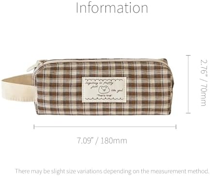 Monolike Unmatched Friends Fabric Check Block Pencil Case, Vintage brown - Aesthetic Gingham Pastel Desk Organizer, Soft Padded Makeup Brush Case, Trendy Minimalist Stationery Pouch - Image 2