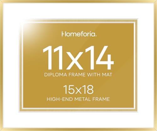 Homeforia 15x18 Gold Diploma Frame, High-End Metal, 11x14 Mat, Glass by Homeforia