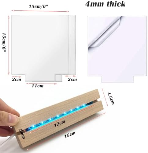 6" Multi Colored Wood LED Light Base with Acrylic Sheet for Home Decor Art - Image 2