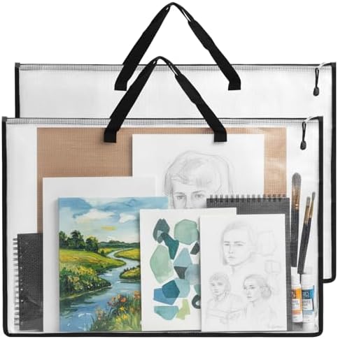 EOOUT 2 Pack 24x36 Inches Art Portfolio Case, Portfolio Folder for Artwork, Posters Storage Bag with Zipper and Handle Mesh Folder Organizers for Poster, Scrapbook, Keepsake and Bulletin Board by EOOUT