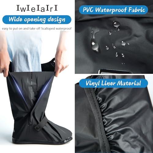 IwIeIaIrI Waterproof Rain Boot Covers with Safety Reflector, Black, L - Image 2