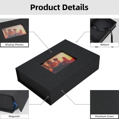 4x6 Photo Storage Box with Window, Linen Black - Image 5