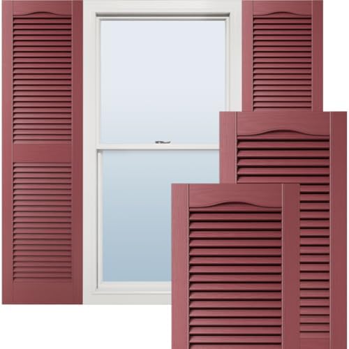Ekena Millwork Lifetime Vinyl LL1S14X06400WN Standard Cathedral Top Center Mullion, Open Louver Vinyl Shutters, w/Installation Shutter-Lok's & Matching Screws (Per Pair), 14 1/2"W x 64"H, Wineberry by EkenaMillwork