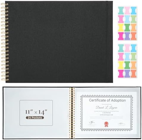 Vienrose Large Scrapbook Album 15.8 x 11.8 Inch, Linen Cover Photo Album with 24 Plastic Sleeves, Spiral Bound DIY Scrapbook for Photos, Kids Artwork, Certificates, Wedding Baby Travel, Black by Vienrose