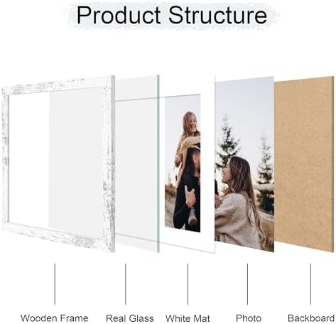 12x12 Picture Frame Set of 2, 12 x 12 Wood Photo Frames with Mat for 10x10 or 30x30cm Diamond Art Painting, Wooden Frame with Real Glass Cover for Wall and Tabletop Display,Distressed White - Image 3