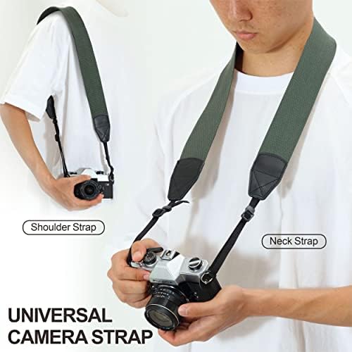 Padwa Lifestyle Dark Green Camera Strap - 2" Wide Cotton Woven Genuine Leather Head Camera Straps,Complimentary 2 Pcs Quick Release Clips for All DSLR/SLR Cameras, Binoculars and Drone Remote Control - Image 4
