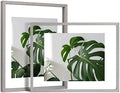 Egofine 11x14 Floating Frames Set of 2, Double Plexiglass Picture Frame, Made of Solid Wood Display Any Size Photo up to 11x14, Wall Mount or Tabletop Standing, Light Grey by Egofine