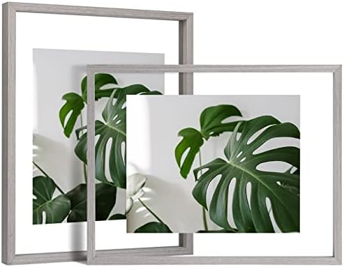 Egofine 11x14 Floating Frames Set of 2, Double Plexiglass Picture Frame, Made of Solid Wood Display Any Size Photo up to 11x14, Wall Mount or Tabletop Standing, Light Grey by Egofine