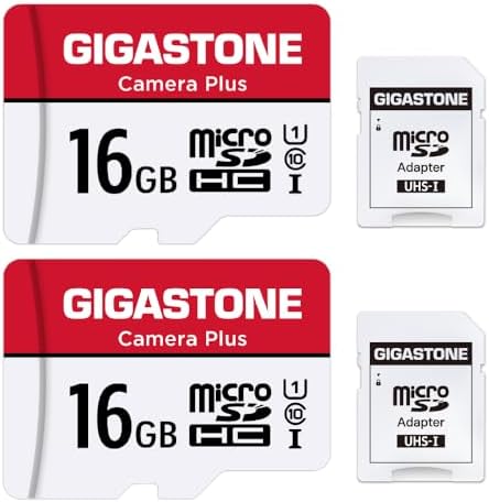 Gigastone 16GB Memory Card Pack of 2 Cards, Camera Plus Series, Speed Up to 85MB/s. Ideal for Full HD Video Gopro Camera Drone, U1 C10 Micro SDHC Card with Mini Case and SD Adapter. by Gigastone