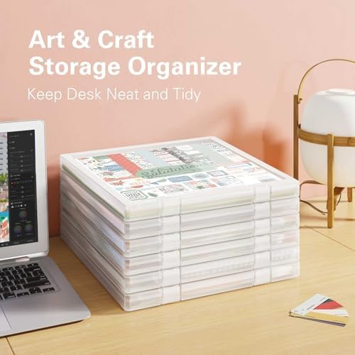 4-Pack Craft Organizers and Storage, Art Supply Organizer with Secure Lid, Clear Stackable Plastic Storage for Puzzle, Board Game, Photo, 12 x12 Paper, Inner Size 12.2" x 12.2" x 0.85" - Image 6