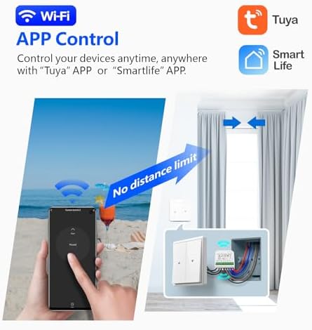 DieseRC 5pcs Wireless Smart Roller Shutter Controller with 1pcs RF Remote Control, Compatible with Google Home/Alexa APP Control and Manual Switch, Electric Motor WiFi Switch - Image 5