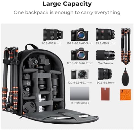 K&F CONCEPT Camera Backpack, Lightweight Camera Bag with Tripod Holder - Image 3