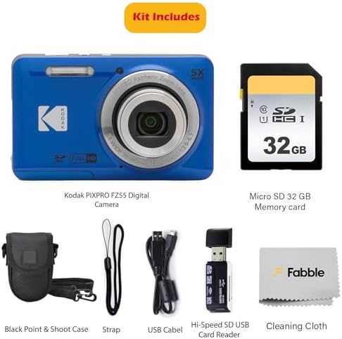 KODAK PIXPRO FZ55 16MP Digital Point & Shoot Camera, 5X Optical Zoom, 28mm Wide Angle, 1080P Full HD Video, Bundle with 32GB SD Card, Protective Case, and Hi-Speed Card Reader (Blue) - Image 2