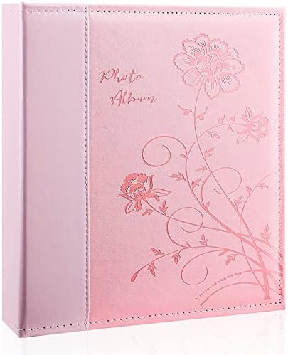 Photo Album 8x10 Clear Pages Pockets Leathe Cover Slip Slide in Photo Album Holds 50 Vertical 8x10 Photos Picture Book for Wedding Family (Pink) by Miaikoe