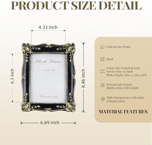 Cuspin 5x7 Picture Frame Black and Gold Vintage Ornate Resin Frame - Image 5