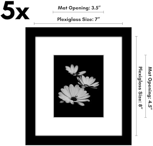 Americanflat 7x8 Picture Frame 5-Pack - Matted to 4x5 - Black - Image 2