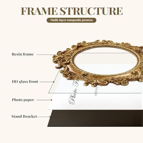 Cuspin 4x4 Picture Frame Gold Vintage Round Floral Resin Frame - Image 5