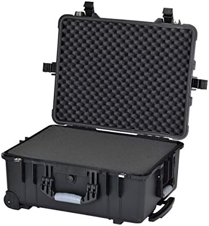 MEIJIA Rolling Waterproof Hard Protective Case, Hard Camera Case with Retractable Pull Handle and Wheels,Customizable Fit Foam Inserted, Black,24.64 X19.39 X13.78 inches - Image 3