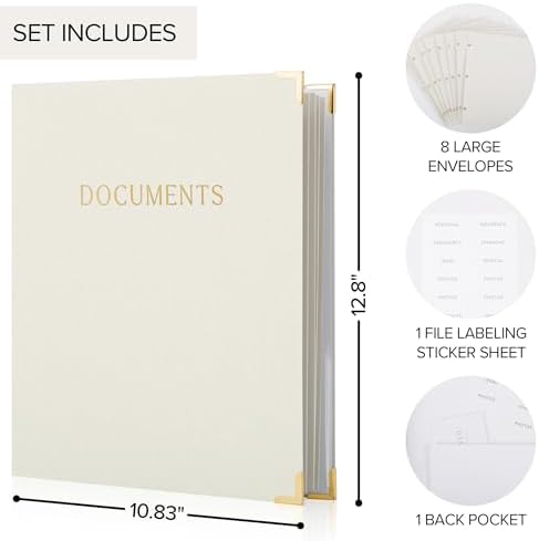 Important Document Organizer Set with Folders - Complete Linen Ring Binder - Image 4
