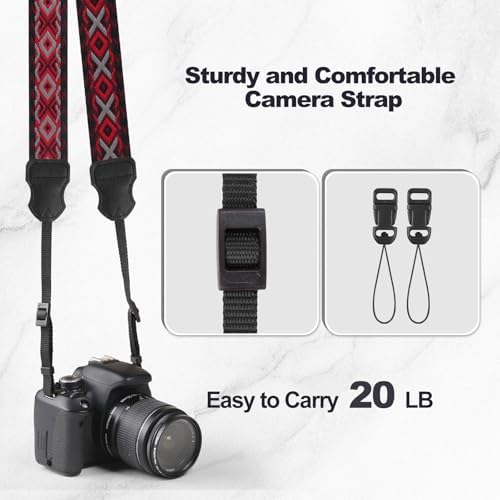 Universal Camera Strap - Camera Neck Strap, Adjustable Shoulder Straps Compatible with Canon, Fujifilm, Nikon, Olympus, Panasonic and other SLR and mirrorless cameras - Red White Grey Rhombus - Image 6