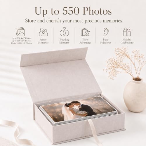 8x10 Photo Storage Box with Lid, Photo Cases and Postcard Keeper Storage, Stackable Linen Memory Organizer for Photos, Documents, Certificates, Jewelry, Scrapbooking Supplies, Beige - Image 3