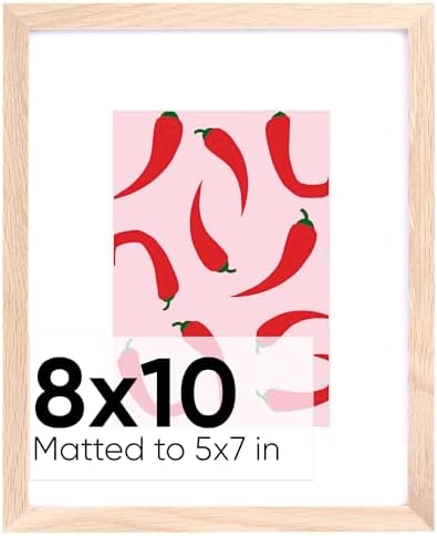 Homeforia 10 x 8 Wood Picture Frame, High End Natural Oak 10x8 Light Wooden Frames with Mat 5x7 inch Photo, 10 x 8 Frame Matted to 5 x 7 Art, Wall or Tabletop Frame, Tempered Glass, Wall Kit, Set of 1 by Homeforia